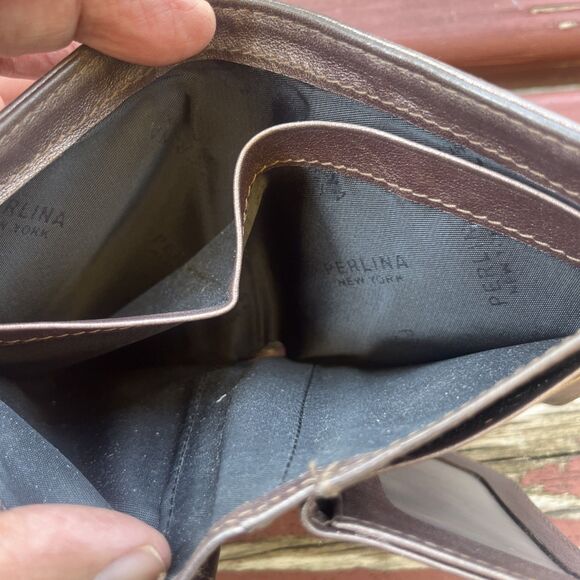 PERLINA Vintage Grey Metallic Leather Wallet Credit Card Holder - Picture 10 of 12